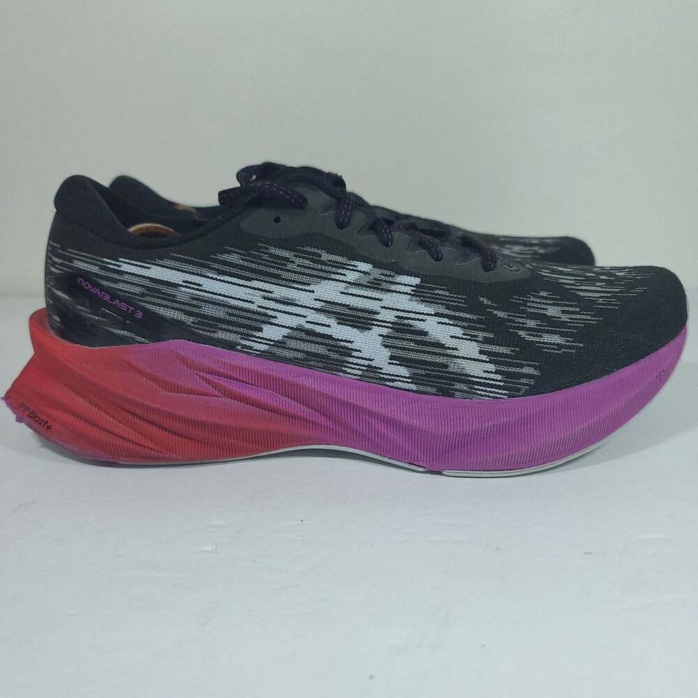 ASICS Novablast 3 Women Size 10.5 Black Purple Running Athletic Gym Shoe Sneaker - Picture 2 of 16